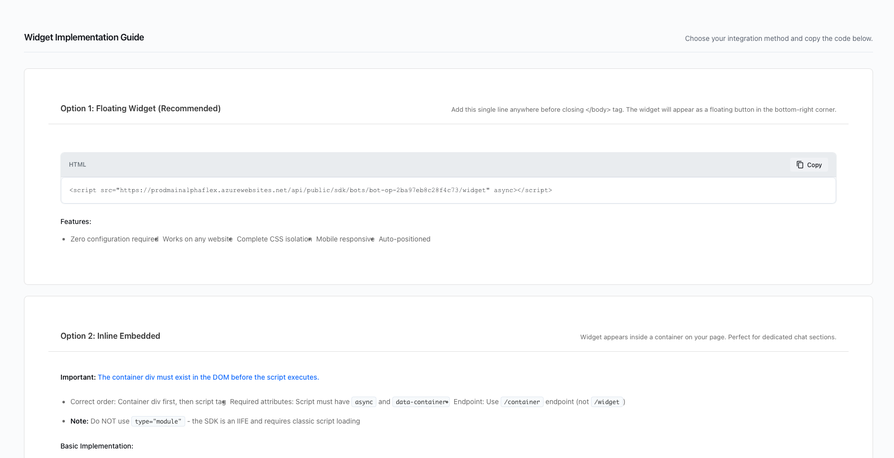 Integration – Snippet and Embedding